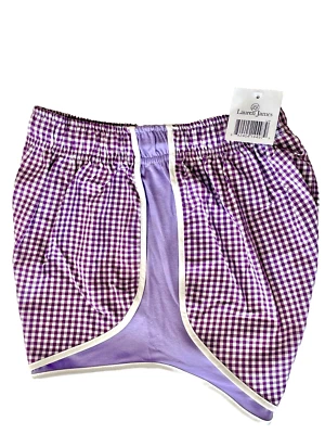 NWT NEW LAUREN JAMES SHORTIES PURPLE WHITE GINGHAM RUNNING SHORTS WOMENS SIZE XS - Image 1 of 4