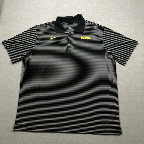 Nike Dri Fit Mens Short Sleeve Polo Shirt Black Striped Size 2XL Iowa Hawkeyes Cover