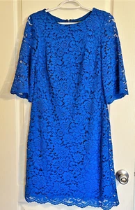 RALPH LAUREN Royal Blue Lace Lined 3/4 Sleeve Sheath Dress Sz 6 - Picture 1 of 3