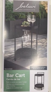 Black Bar Cart 2 Tier Bar Cart with Wheels with WineRack and Glass Holder - Picture 1 of 7