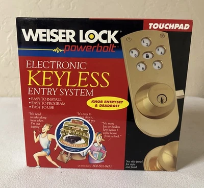 Weiser Electronic Keyless Entry System 1996 Knob Entryset & Deadbolt Troy Brass - Image 1 of 4