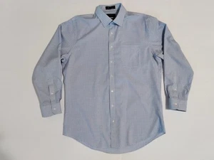 Nordstrom Mens Size 16 100% Cotton Blue Check Smartcare Wrinkle Free Dress Shirt - Picture 1 of 10