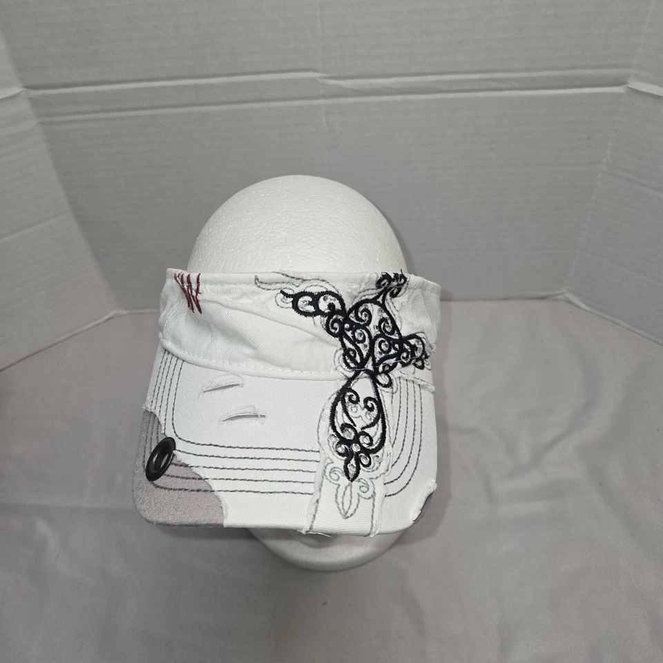 KBETHOS Mujer Visera Bordada Cruz Envejecida Blanco y Gris Negro Correa Usada en Excelente Condición Foto 1 de 4