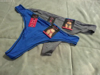 2 pares de bragas de tanga Maidenform MSPTHG "Sport" azules y grises medianos *NUEVAS* L 7 Foto 1 de 4