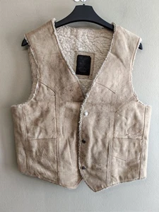 Vintage Wildleder Weste Medium Leder Sherpa gefüttert blass Druckknöpfe Mexico Up Cycle - Bild 1 von 19