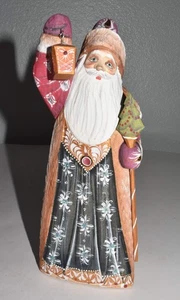 Wooden Hand Carved Painted Russian Santa Claus Figurine Signed Princesses 8-1/4" - Picture 1 of 7