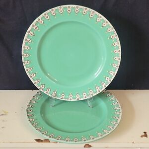 Set of 2 Anthropologie 10 1/2” Elka Green Dinner Plates Replacement