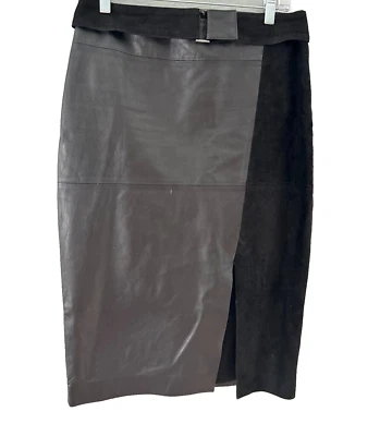 Falda Lápiz Casa Blanca Mercado Negro WHBM Cuero Negro y Gamuza con Cinturón Talla 6 Foto 1 de 4
