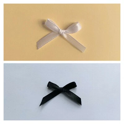 Black and White Hand Tied 50 Mini Bow 6mm Stain Ribbon Craft Wedding Scrapbook - Image 1 of 4