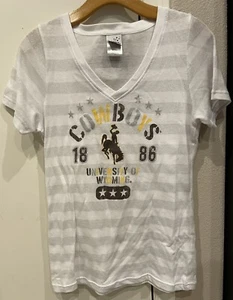 University Of Wyoming Cowboys Striped Glitter Shirt Women’s XL - Picture 1 of 4