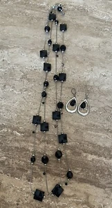 Set orecchini collana pietra nera 62" bigiotteria tono argento - Foto 1 di 11