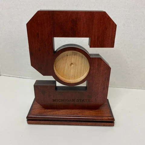 Michigan State Spartans Wooden Desk Clock Logo Frame Picture Display NCAA Logo Cover