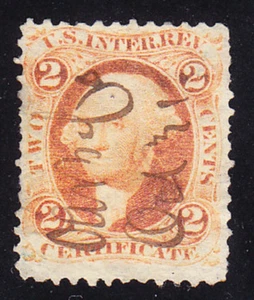 US Scott R8 old 2c Certificate 1st issue orange revenue stamp U/F-VF CV $45 - Picture 1 of 1