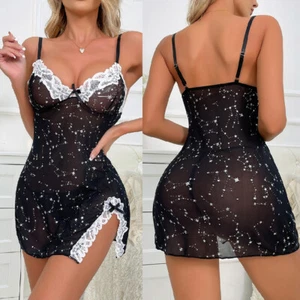 Women Sexy Lingerie Silk Lace Robe Dress Babydoll Nightdress Sleepwear Nightgown - Picture 1 of 20