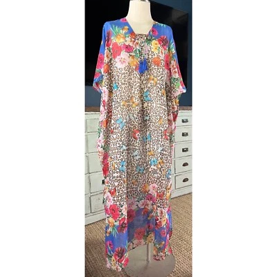 Maxi Vestido Johnny Was Bella Con Cordones Leopardo Floral Caftán S/M Foto 1 de 4