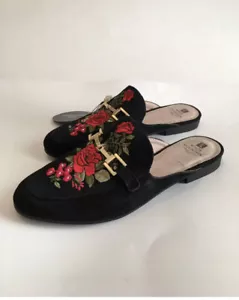 NWOB White Mountain Shannon Black Leather Flat Mule Shoes 8.5M - Picture 1 of 6