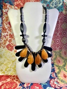 Chunky Boho Sunburst Style Statement Necklace Black & Gold Acrylic Beads 20 " - Picture 1 of 8