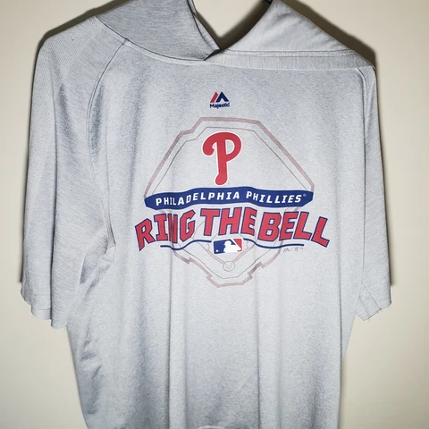 Gray Philadelphia Phillies Ring The Bell Short Sleeve Hoodie.  Used. Large Cover
