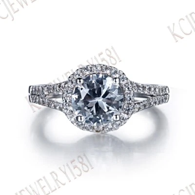 Anillo de astilla de ley 925 con piedras preciosas de topacio blanco de boda de diamantes naturales genuinos Foto 1 de 4