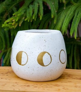 Mystic Gold Moon Phase Ceramic Bowl Planter Wonder Pot Large