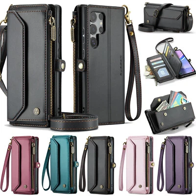 Capa carteira tiracolo couro para Samsung S25 Ultra S25FE S24 S23 S22 - Imagem 1 de 4