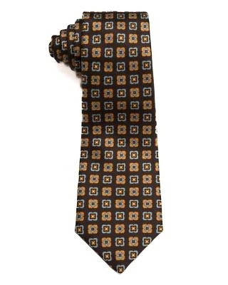 "Corbata de seda Kiton Napoli $330 nueva sin etiquetas marrón amarillo azul estampado medallón 3,25"" 8 cm" Foto 1 de 3