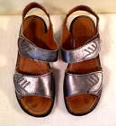 Josef Seibel Women's Sandals 6.5/38 Silver Leather Straps/ Rip Tapeopen Toe/Heel