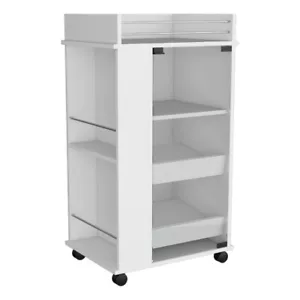 Depot EShop Lansing Engineered Wood Bar Cart with 2-Side Shelves in White - Picture 1 of 7