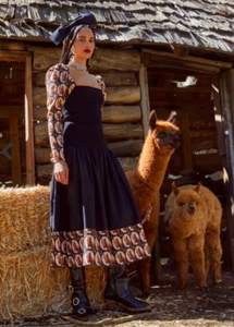 Autumn Adeigbo Nevada Drop Waist Black Western Horse Print Dress NEW Size 8 - Picture 1 of 6