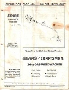 Manual del propietario instrucciones Sears Craftsman 26cc gas Weedwacker recortadora 358.797180 - Imagen 1 de 1