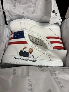 Donald Trump Fight Fight Fight High-Top Sneakers White Shoes Mens 10 Womens 11.5 - Picture 1 of 7