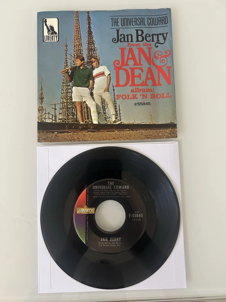 Jan Berry 45 w/Picture Sleeve THE UNIVERSAL COWARD Jan & Dean- Near Mint Sleeve Foto 1 de 4