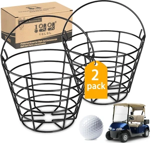 10L0L 2 Pack Metal Range Golf Ball Baskets with Handle, Golf Ball Storage Bucket - Picture 1 of 12