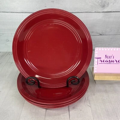 Mainstays RAINFOREST RED Embossed Ring Stoneware 10.75" Dinner Plates Set of 4 - Image 1 of 4