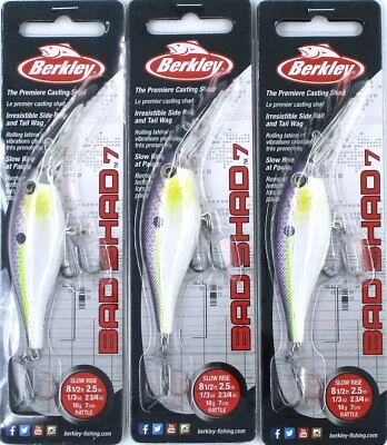 (3) Berkley 1/3 OZ 2 3/4" Bad Shad 7 Sonajero Crankbaits Brillo Púrpura Nuevo Foto 1 de 3