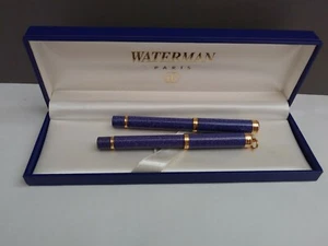Vintage Waterman Lady Charlotte blau lila Füllfederhalter & Kugelschreiber Set - Bild 1 von 10
