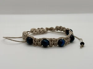 Blue Tiger Eye Bracelet Natural Stones Shamballa -Protection, Memory & Strength - Picture 1 of 6