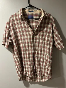 Pendleton kurzärmliges Herren Large Biege/rot kariert mit Knopfleiste Ab Shirt Made in USA - Bild 1 von 3