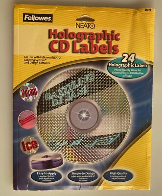 Paquete de 24 etiquetas holográficas Fellowes Neato 84071 CD/DVD (prisma, brillo, hielo) Foto 1 de 4