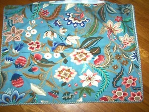 BOHO FLORAL BLUE CREAM PINK QUEEN BED SKIRT THROW PILLOW COVER & 2 SHAMS - Picture 1 of 8