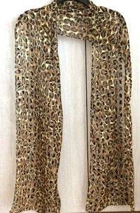 NWOT Animal Print Black Beige Gold Sheer Shimmer Shawl Wrap Long Scarf 81x13 in - Picture 1 of 6