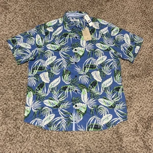 Camicia uomo Tommy Bahama Izland Zone taglia XLT - copri palma alta blu NUOVA CON ETICHETTE - Foto 1 di 6