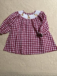 Red Checked Smocked Dress XS Cotton Reindeer Christmas Baby Girl LS - Picture 1 of 10