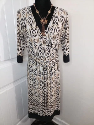 Vestido de cóctel Emma & Michele marrón y negro con cinturón talla mediana  Foto 1 de 4