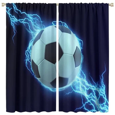 Deportes Fútbol Blackout Cortinas Ventana, Azul Relámpago Fútbol Deportes Tema Ro... Foto 1 de 4