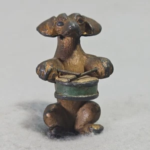 VTG  Bronze Miniature  DOXIE DACHSHUND with DRUM COLD painted  - Picture 1 of 19