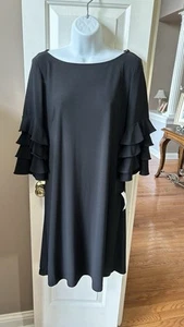 Roz & Ali Black Dress Ruffle Sleeves Dress Barn Size 6 NWT - Picture 1 of 5