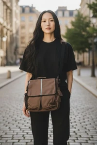 Petunia Pickle Bottom Diaper Bag Brown Blue Canvas Messenger Tote NWT Pockets - Picture 1 of 14