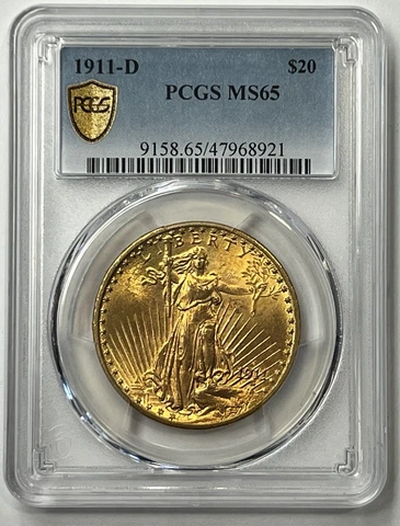 1911-D $20 Saint Gaudens Gold Double Eagle Pre-1933 PCGS MS65 New Holder  Gem Cover