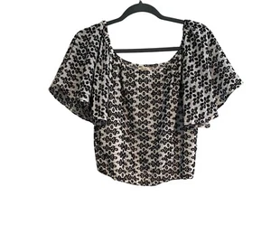 Harper Heritage Women XL Top Cropped Black Floral Lined Cottage Peasant Boho - Picture 1 of 12